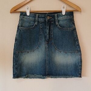Vintage Arizona Y2K Jean Skirt With Studs And Frayed Hem